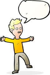 cartoon startled boy with speech bubble