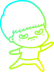 cold gradient line drawing of a cartoon angry boy