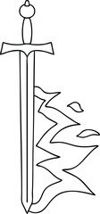 line drawing quirky cartoon flaming sword