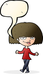 cartoon smug looking woman with speech bubble
