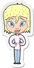 sticker of a cartoon satisfied woman