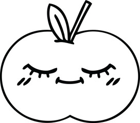 line drawing cartoon of a red apple