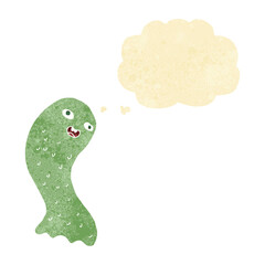 funny cartoon ghost with thought bubble