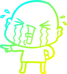 cold gradient line drawing of a cartoon crying bald man