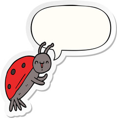 cute cartoon ladybug with speech bubble sticker