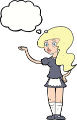 cartoon waitress with thought bubble