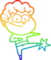 rainbow gradient line drawing of a cartoon happy man