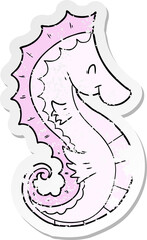 distressed sticker of a cartoon sea horse