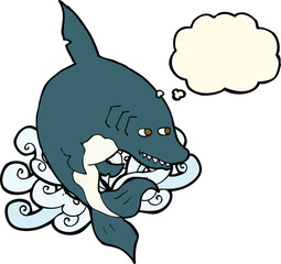 Naklejka premium funny cartoon shark with thought bubble