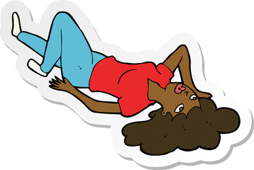 sticker of a cartoon woman lying on floor