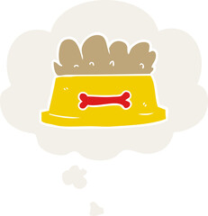 cartoon bowl of dog food with thought bubble in retro style