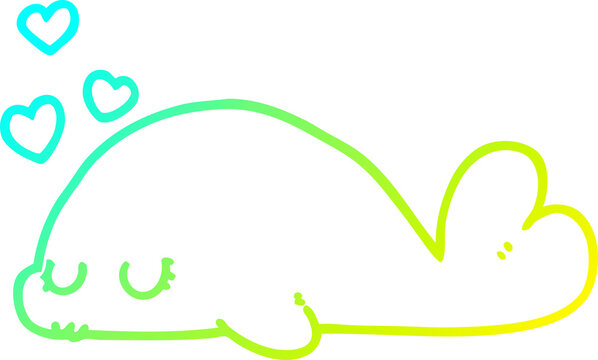 recommend clip art: cold gradient line drawing of a cute cartoon dolphin