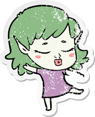 distressed sticker of a pretty cartoon elf girl