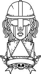 Black and White Tattoo linework Style crying human fighter with natural one D20 dice