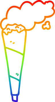 rainbow gradient line drawing of a cartoon marijuana joint smoking