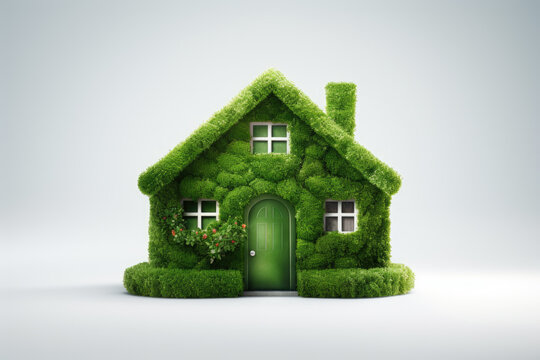 Symbolic image of a green house with a grass-covered roof, representing an eco-friendly concept. Perfect for sustainability, environment, and eco-conscious projects.