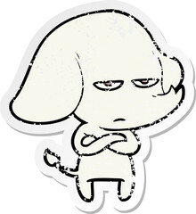 distressed sticker of a annoyed cartoon elephant