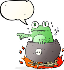 freehand drawn speech bubble cartoon halloween toad in cauldron