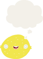 cartoon lemon with thought bubble in retro style