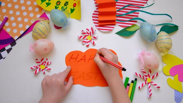 DIY Easter home decor from paper and plasticine, Gift ideas, painting Easter card. Handmade.  Childrens Easter crafts.