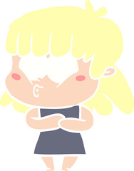 Fototapeta premium flat color style cartoon whistling girl