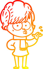 warm gradient line drawing of a cartoon woman