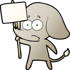 cartoon unsure elephant with protest sign