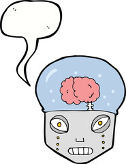 cartoon spooky robot head with speech bubble