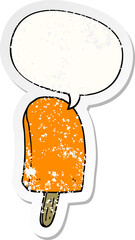 cartoon ice lolly with speech bubble distressed distressed old sticker