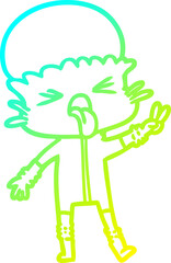 cold gradient line drawing of a weird cartoon alien