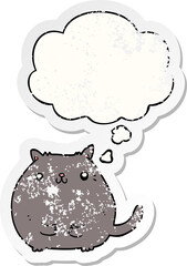 cartoon cat with thought bubble as a distressed worn sticker