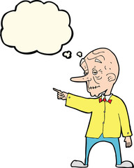 cartoon old man pointing with thought bubble