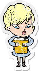 distressed sticker of a cartoon woman