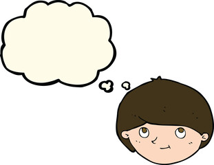 cartoon happy man with thought bubble