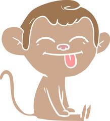 funny flat color style cartoon monkey sitting