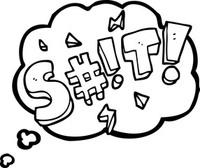 freehand drawn thought bubble cartoon obscured swearword