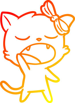recommend clip art: warm gradient line drawing of a cartoon yawning cat