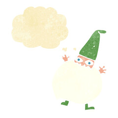 cartoon tiny santa with thought bubble
