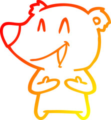 warm gradient line drawing of a laughing bear cartoon