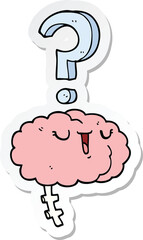 sticker of a cartoon curious brain