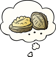 cartoon walnuts with thought bubble in smooth gradient style