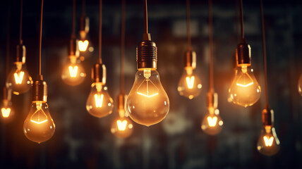 Loft style light bulbs hanging in the air