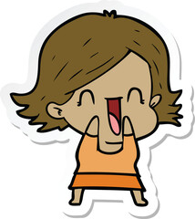 sticker of a cartoon happy woman