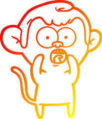 warm gradient line drawing of a cartoon shocked monkey