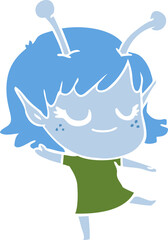 smiling alien girl flat color style cartoon