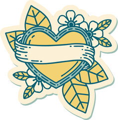 sticker of tattoo in traditional style of a heart and banner