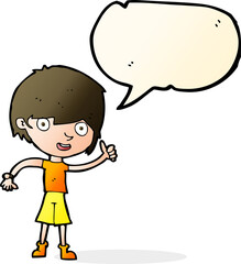 cartoon boy with positive attitude with speech bubble