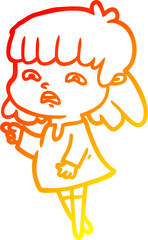 warm gradient line drawing of a cartoon worried woman