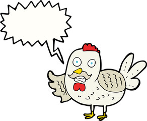 cartoon old rooster with speech bubble