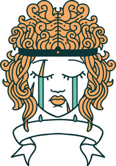 Retro Tattoo Style crying human barbarian with banner